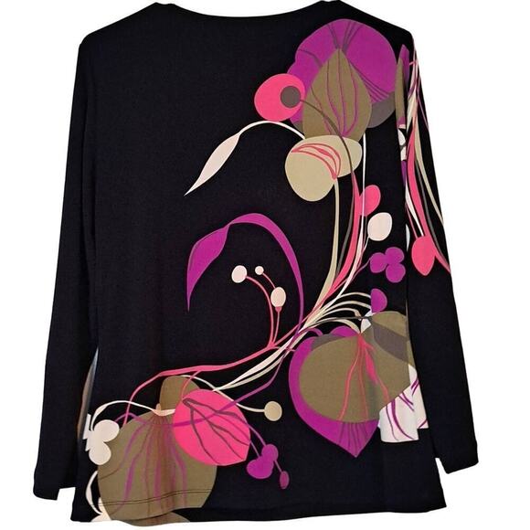 Carlisle Spandex Top Black Pink SZ Large Pin Green Floral on Black - Picture 4 of 4
